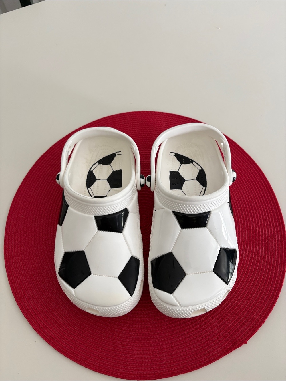 CROCS Kids Soccer Print White and Black Slip-On Shoes